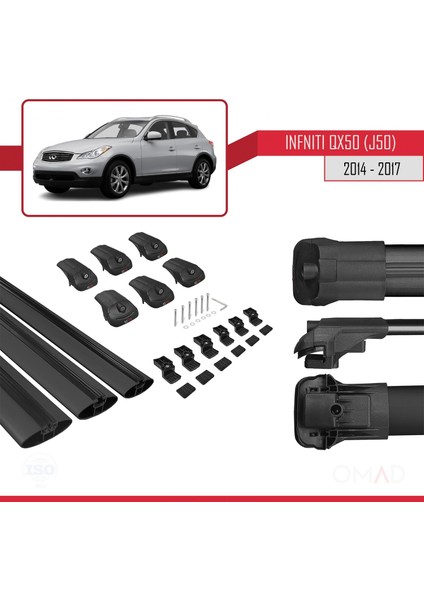 Infiniti QX50 (J50) 2014-2017 Arası ile Uyumlu Ace-1 Ara Atkı Tavan Barı Siyah 3 Adet Bar