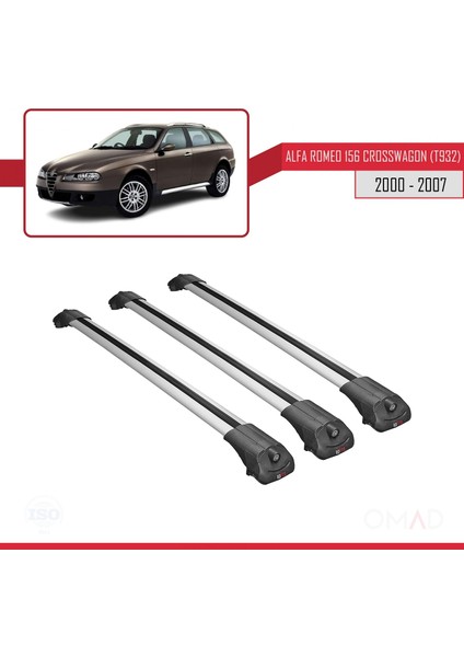 Alfa Romeo 156 Crosswagon (T932) 2000-2007 Arası ile Uyumlu Ace-1 Ara Atkı Tavan Barı Gri 3 Adet Bar