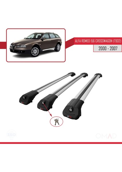 Alfa Romeo 156 Crosswagon (T932) 2000-2007 Arası ile Uyumlu Ace-1 Ara Atkı Tavan Barı Gri 3 Adet Bar