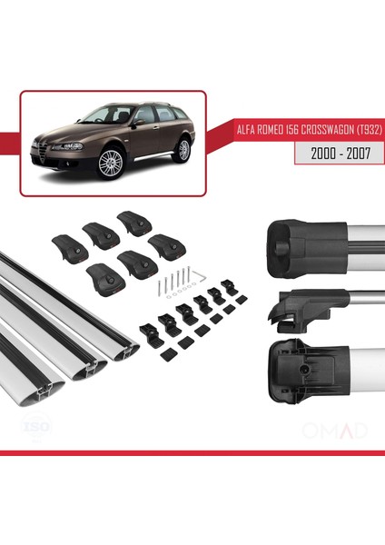 Alfa Romeo 156 Crosswagon (T932) 2000-2007 Arası ile Uyumlu Ace-1 Ara Atkı Tavan Barı Gri 3 Adet Bar