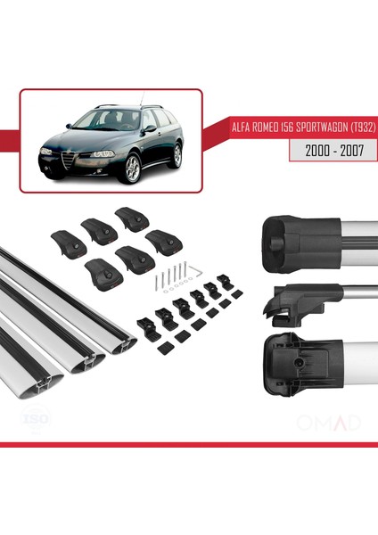 Alfa Romeo 156 Sportwagon (T932) 2000-2007 Arası ile Uyumlu Ace-1 Ara Atkı Tavan Barı Gri 3 Adet Bar indirimleri