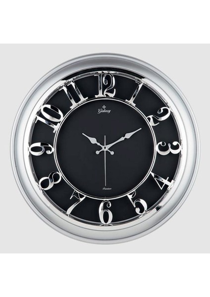 Duvar Saati Gümüş Gri Içi Siyah 45CM Kabartma Rakam Metal Akrep Yelkovan Akar Saniye Nrmsa