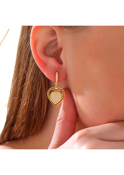 Gümüş Gold Sallantılı Kalp Kadın Küpe fiyatları