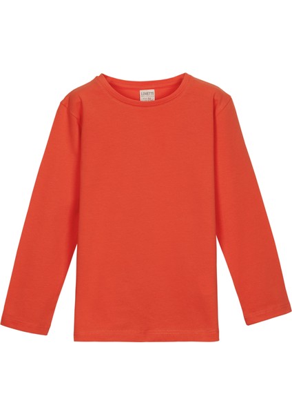 Turuncu Basic Unisex Çocuk Mevsimlik Sıfır Yaka Uzun Kollu Tişört