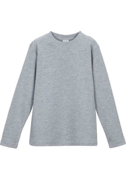 Açık Gri Basic Unisex Çocuk Kışlık Sıfır Yaka Uzun Kollu Tişört