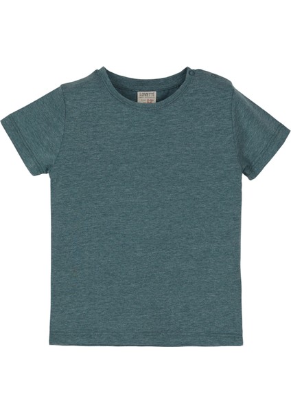 Koyu Yeşil Melanj Basic Unisex Bebek Çıtçıtlı Sıfır Yaka Kısa Kollu Tişört