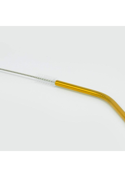Gold Paslanmaz Çelik Pipet 2li Set ve Temizleme Fırçası Altın Pipetler Sunum Dekor