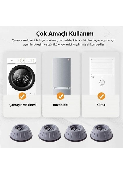 Gürültü Engelleyici ve Kaymaz Titreşim Önleyici Kauçuk Ayak Pedleri Çamaşır Makinesi Stoper A1
