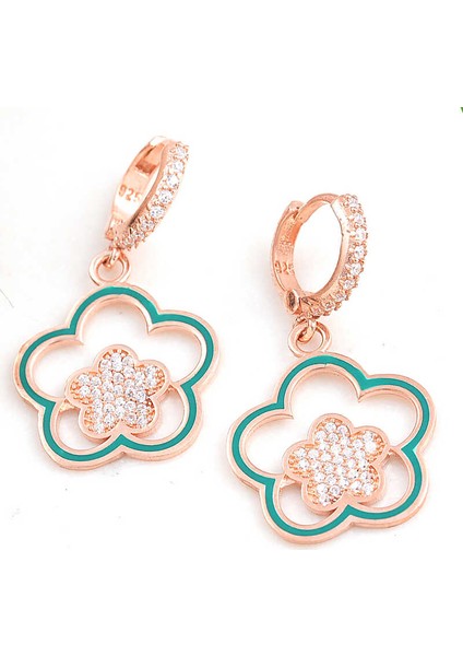 Gümüş Rose Sallantılı Çiçek Desenli Kadın Küpe fiyatları