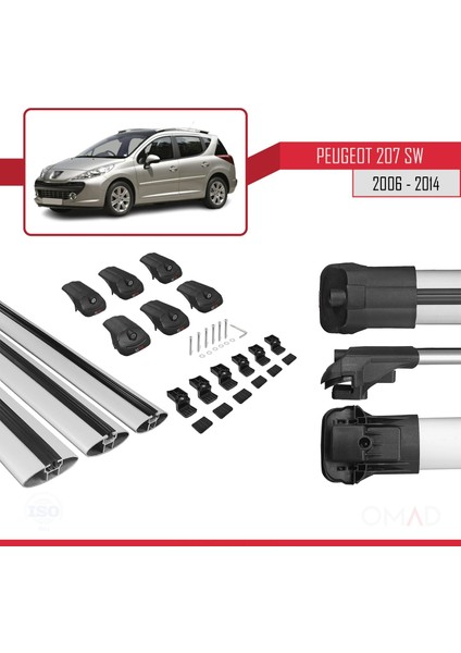 Peugeot 207 Sw 2006-2014 Arası ile Uyumlu Ace-1 Ara Atkı Tavan Barı Gri 3 Adet Bar indirimleri
