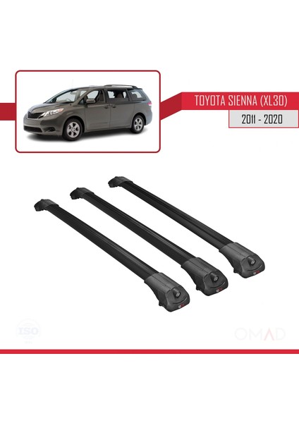 Toyota Sienna (XL30) 2011-2020 Arası ile Uyumlu Ace-1 Ara Atkı Tavan Barı Siyah 3 Adet Bar