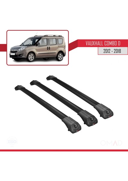 Vauxhall Combo D 2012-2018 Arası ile Uyumlu Ace-1 Ara Atkı Tavan Barı Siyah 3 Adet Bar