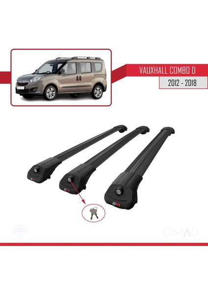 Vauxhall Combo D 2012-2018 Arası ile Uyumlu Ace-1 Ara Atkı Tavan Barı Siyah 3 Adet Bar