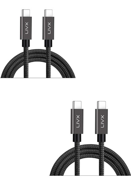 Ikili Paket Force 100W Usb-C To Usb-C 3.1 Gen2 10 Gbps 4k@60hz 50 cm Hızlı Şarj Data ve Görüntü Kablosu