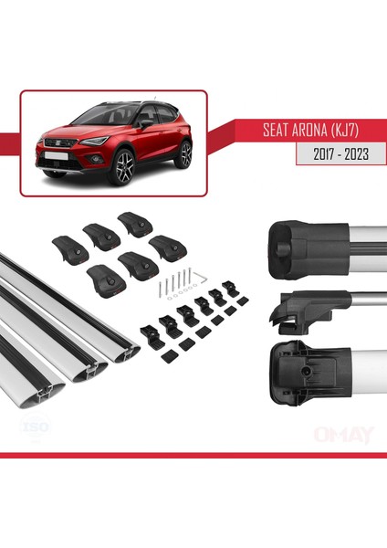 Seat Arona (Kj7) 2017 ve Sonrası ile Uyumlu Ace-1 Ara Atkı Tavan Barı Gri 3 Adet Bar