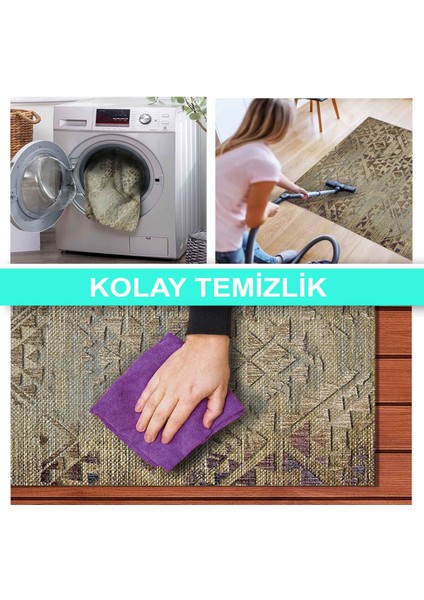 Ilyaki Home Aspen Desenli Kadife Pamuk Tabanlı Yıkanabilen Kaydırmaz Salon Halısı