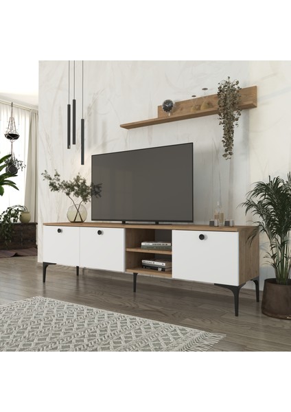 Cool Home Motto Raflı Tv Ünitesi 180 cm Meşe (Sepet) - Beyaz