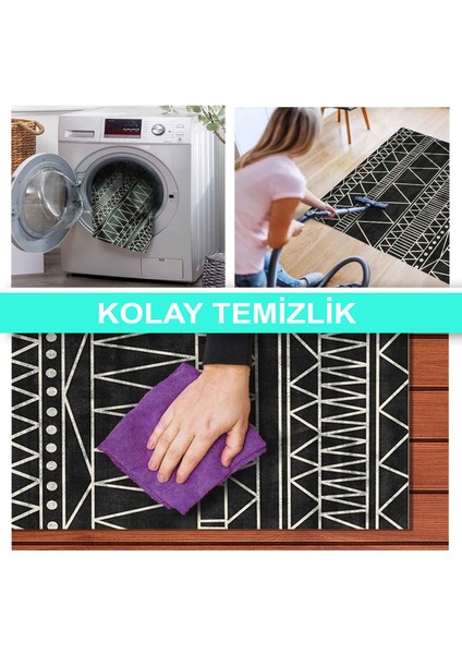 Ilyaki Home Aubrey Desenli Kadife Pamuk Tabanlı Yıkanabilen Kaydırmaz Salon Halısı