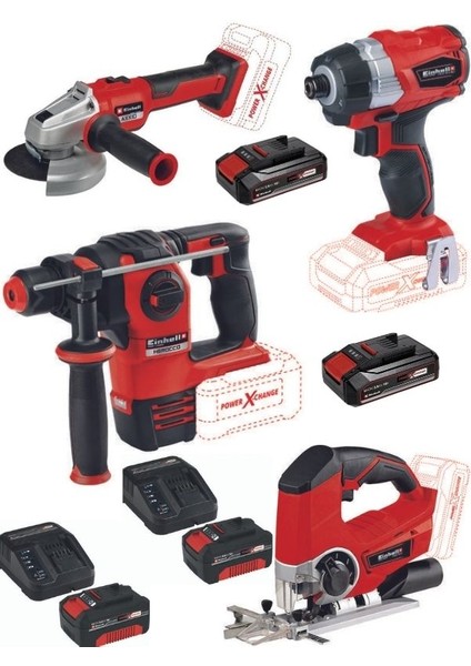 Te-Cı 18 Bl Vidalama Herocco 18 V Kırıcı Axxio 18/125 Taşlama Te-Js 18/80 Dekupaj 2X4.0+2X2.5AH Akülü Set