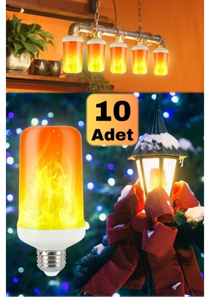 10 Adet Alevli LED Ampul Yatak Odası Gece Konsept Fantastik Romantik Gece Lambası Ateş Ampul