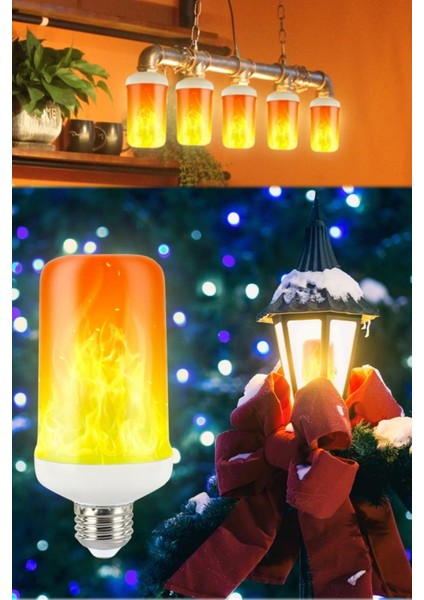 10 Adet Alevli LED Ampul Yatak Odası Gece Konsept Fantastik Romantik Gece Lambası Ateş Ampul