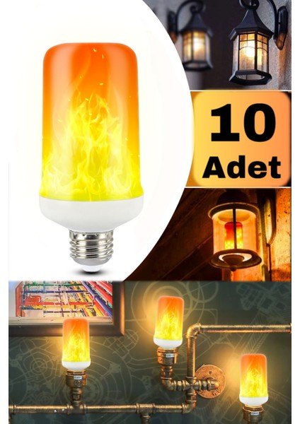 10 Adet Alevli LED Ampul Yatak Odası Gece Konsept Fantastik Romantik Gece Lambası Ateş Ampul