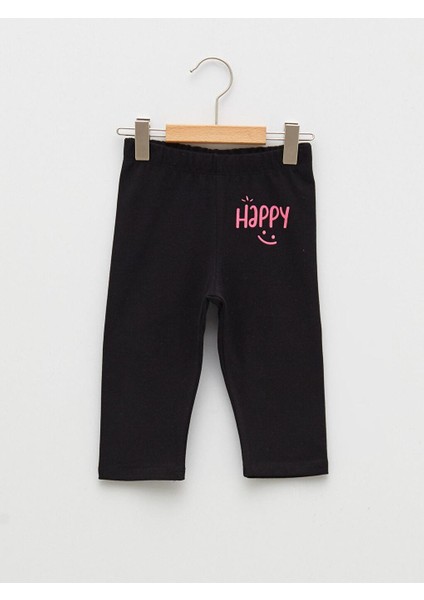 Baby Beli Lastikli Baskılı 3/4 Boy Kız Bebek Tayt