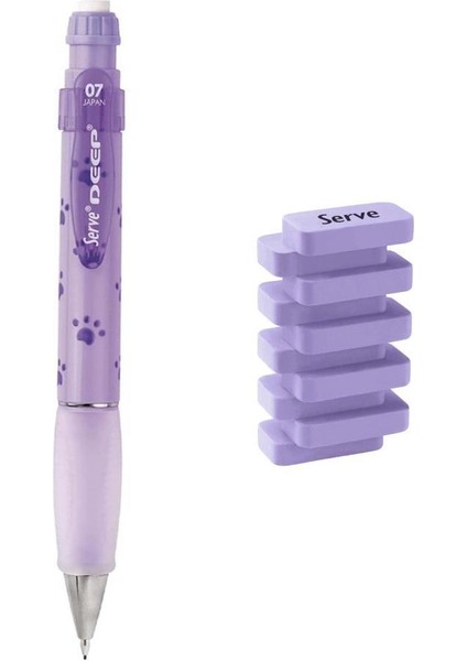 Deep 0.7 mm Mekanik Kurşun Kalem Doğa Pati -& Steps Lavanta Silgi