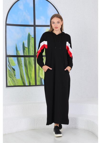 Kapüşonlu Tam Boy Kadın Uzun Elbise Siyah fiyatları