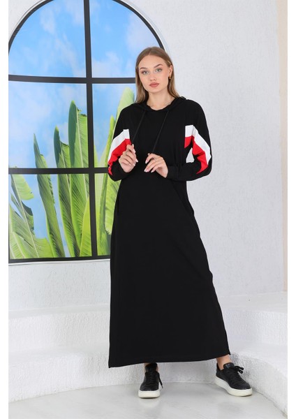 Kapüşonlu Tam Boy Kadın Uzun Elbise Siyah modelleri