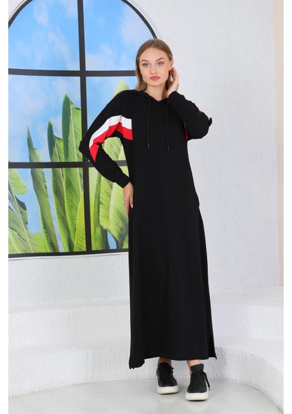 Kapüşonlu Tam Boy Kadın Uzun Elbise Siyah fırsatları