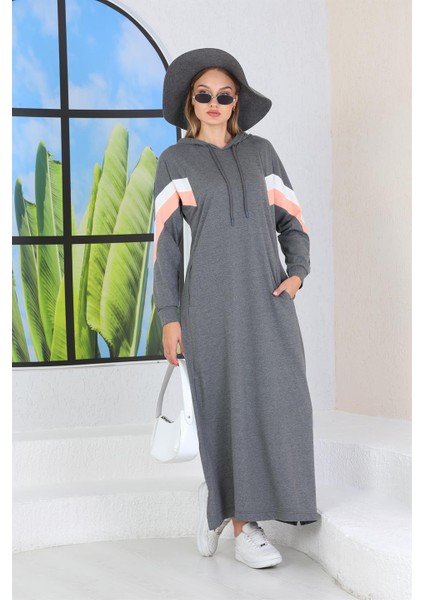 Kapüşonlu Tam Boy Kadın Uzun Elbise Gri fiyatları