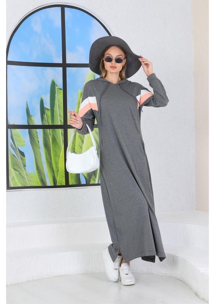 Kapüşonlu Tam Boy Kadın Uzun Elbise Gri fırsatları