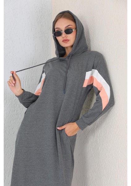 Kapüşonlu Tam Boy Kadın Uzun Elbise Gri indirimleri