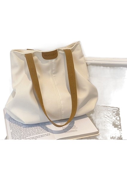 Omuzdan Askili Çanta Düz Renk Büyük Kapasiteli Kanvas Tote Çanta Casual Ins (Yurt Dışından)