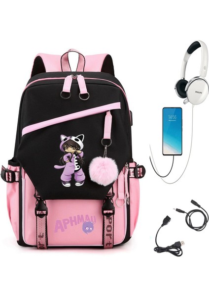 Yeni Sırt Çantası Aphmau Anime Kız Öğrenci Okul Çantası Kadın Dizüstü Sırt Çantası USB Okul Çantası (Yurt Dışından)