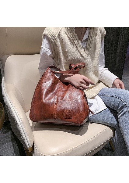 Yumuşak Deri Çanta Büyük Kapasiteli Basit Omuz Çantası (Yurt Dışından) fırsatları