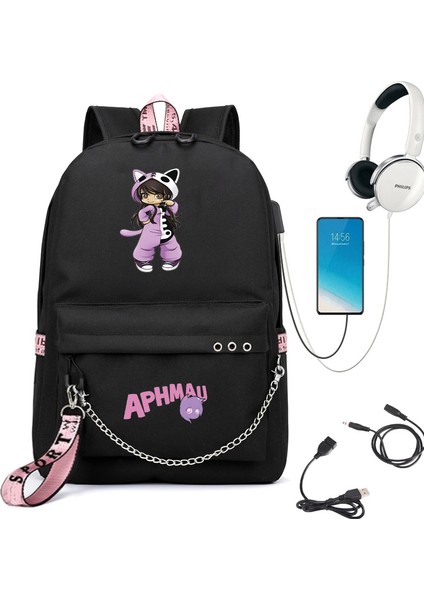 Yeni Sırt Çantası Aphmau Anime Kız Öğrenci Okul Çantası Kadın Dizüstü Sırt Çantası USB Okul Çantası (Yurt Dışından)