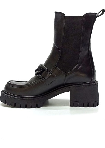 Hakiki Deri Lastikli Postal Bot D23KB-1315 Siyah fırsatları