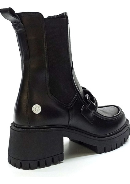 Hakiki Deri Lastikli Postal Bot D23KB-1315 Siyah indirimleri