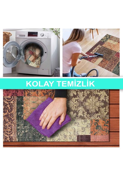 Ilyaki Home Banaf Desenli Kadife Pamuk Tabanlı Yıkanabilen Kaydırmaz Salon Halısı