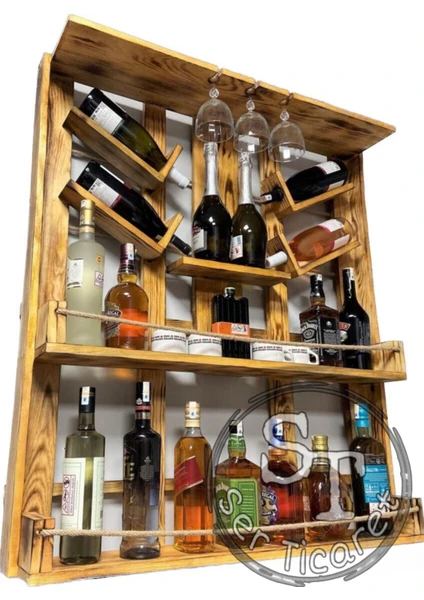 Ser Ticaret Dekoratif Ahşap Şaraplık , Içki ve Içecek Standı 105 x 90 cm Mini Bar