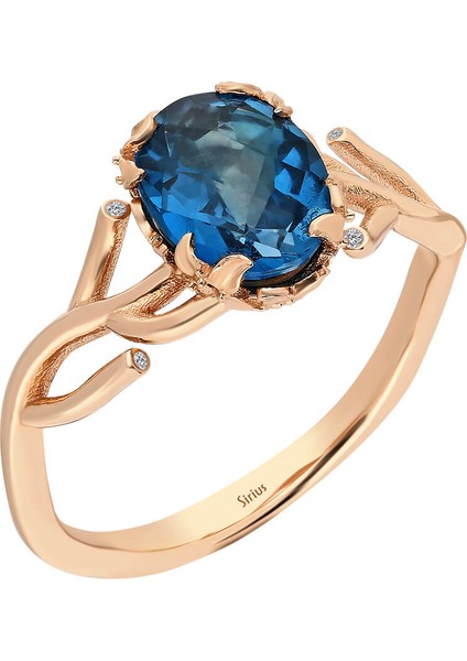Pırlanta ve London Blue Topaz Taşlı Hayat Ağacı Yüzük 0441R0010