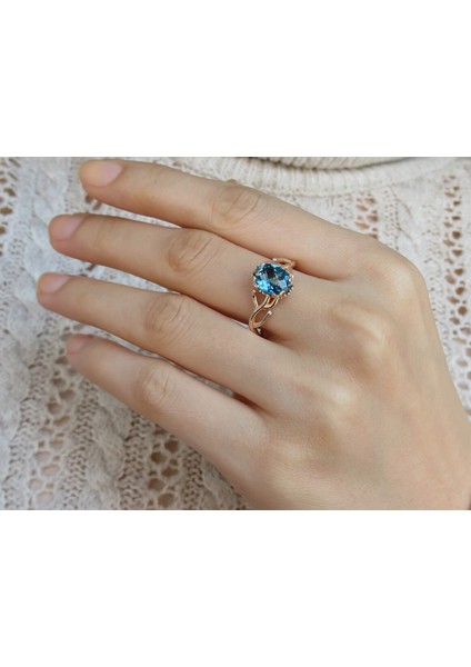 Pırlanta ve London Blue Topaz Taşlı Hayat Ağacı Yüzük 0441R0010 fırsatları