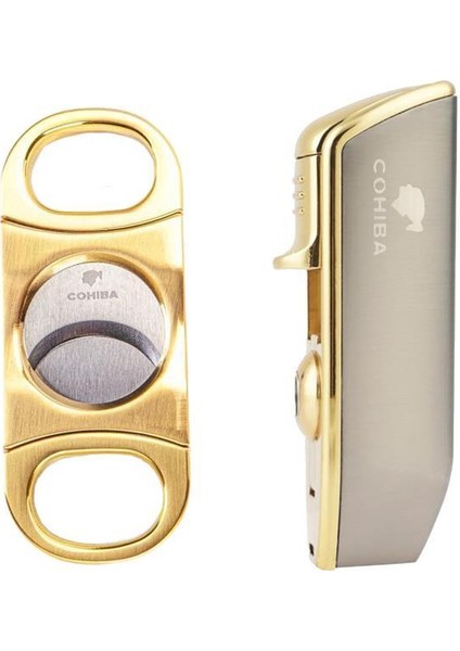 3 Torch Pürmüz Gunmetal Çakmak ve Gold Kesici Seti