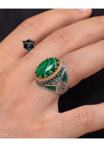 Gümüş Malakit Taşlı 925 Ayar Gümüş Erkek Yüzüğü indirimleri