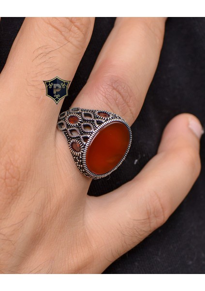 Gümüş Akik Taşlı Zirkon Taş Süslemeli 925 Ayar Gümüş Erkek Yüzüğü fiyatları