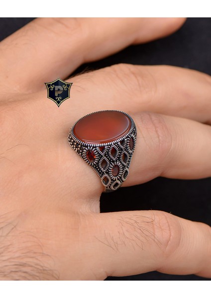 Gümüş Akik Taşlı Zirkon Taş Süslemeli 925 Ayar Gümüş Erkek Yüzüğü indirimleri