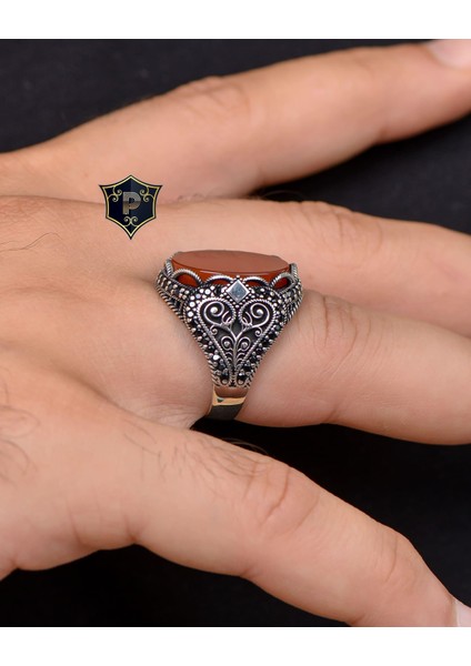 Gümüş Akik Taşlı Zirkon Taş Süslemeli 925 Ayar Gümüş Erkek Yüzüğü fırsatları