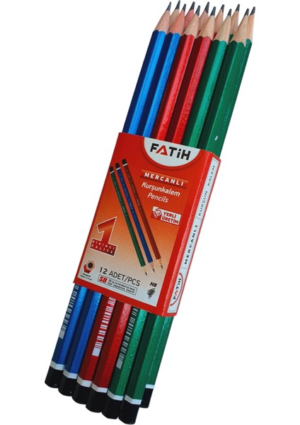 Mercanlı Kurşun Kalem 12'li Paket Karışık Renkler